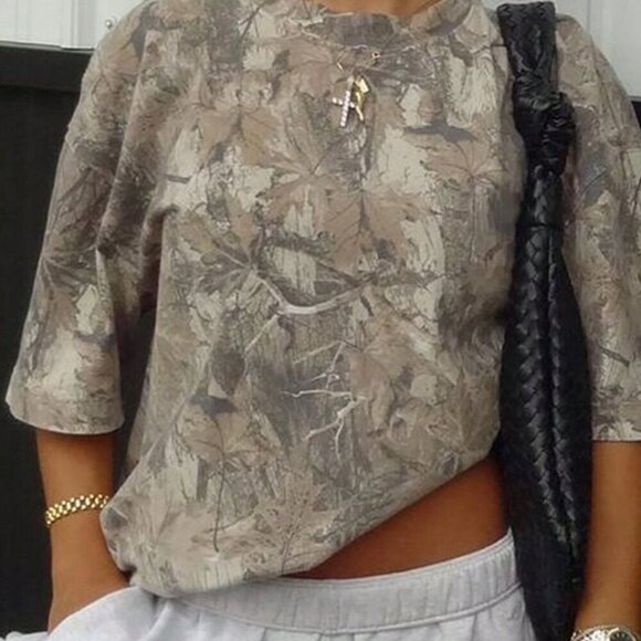 Tops - Army Green Casual Women's Loose Camouflage Print Short Sleeve T-Shirt